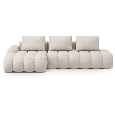 Canapé-lit d'angle gauche + coffre 3 places tissu structurel beige (1/5)