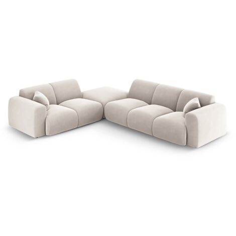 Canapé d'angle gauche 4 places en velours beige clair (1/5)