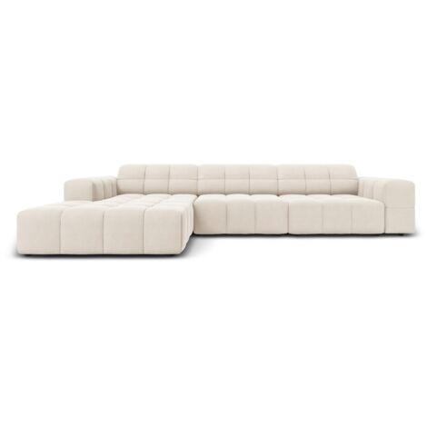 Canapé d'angle gauche 4 places en velours beige clair (1/5)