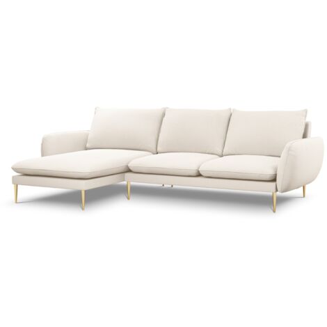 Canapé d'angle gauche 5 places en bouclé beige (1/5)