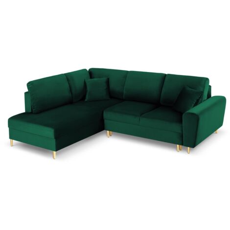 Canapé-lit d'angle gauche + box 5 places velours vert bouteille (1/5)