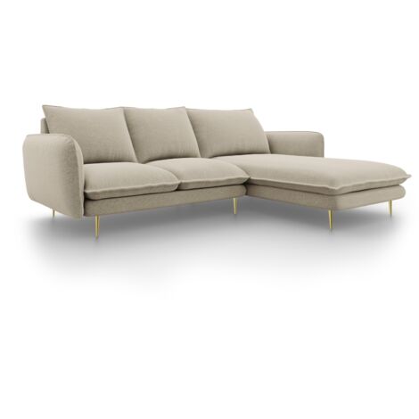 Canapé d'angle droit 5 places en tissu structurel beige (1/5)