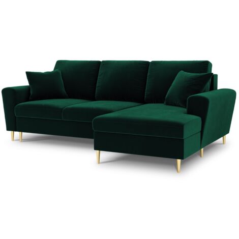 Canapé-lit d'angle droit + box 4 places en velours vert bouteille (1/5)