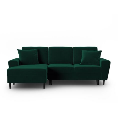 Canapé-lit d'angle gauche + box 4 places velours vert bouteille (1/5)