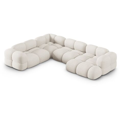 Canapé d'angle gauche panoramique 5 places tissu structurel beige (1/5)