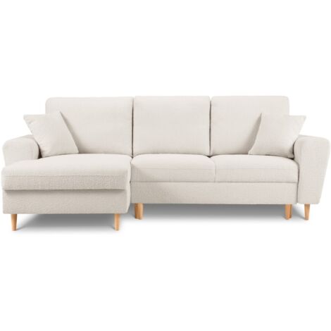 Canapé d'angle gauche convertible + box 4 places en bouclé beige (1/5)