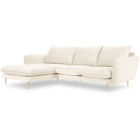 Canapé d'angle gauche 5 places en velours beige clair (1/5)