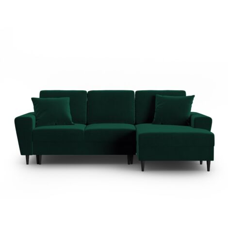 Canapé-lit d'angle droit + box 4 places en velours vert bouteille (1/5)