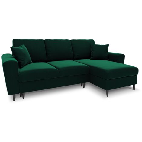 Canapé-lit d'angle + box 4 places en velours vert bouteille (1/5)