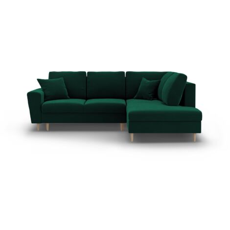 Canapé-lit d'angle droit + box 5 places en velours vert bouteille (1/5)