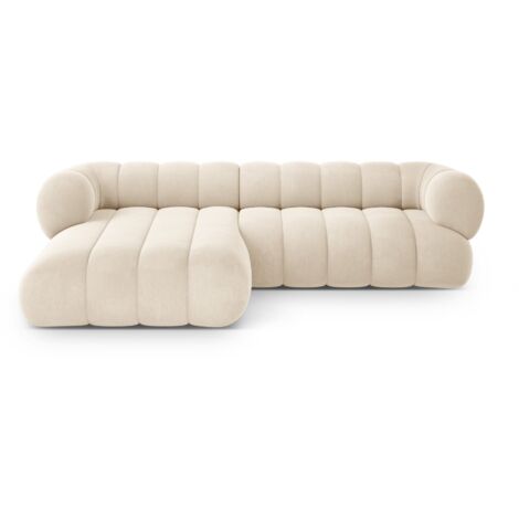 Canapé d'angle gauche 5 places en velours beige clair (1/5)