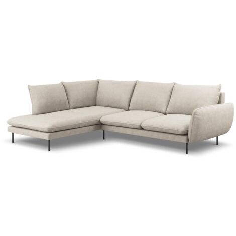 Canapé d'angle gauche 6 places en tissu structurel beige clair (1/5)