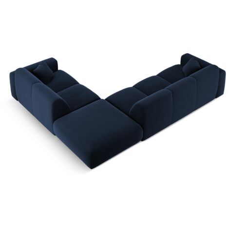 Canapé d'angle droit 4 places en velours bleu roi (1/5)
