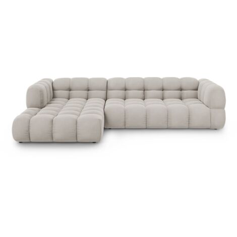 Canapé d'angle gauche modulable 4 places en velours beige clair (1/5)