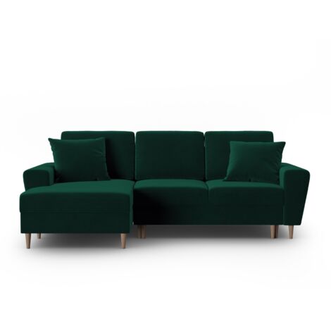 Canapé-lit d'angle gauche + box 4 places velours vert bouteille (1/5)