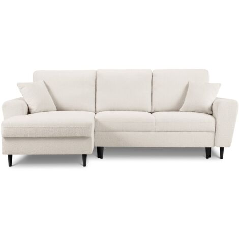 Canapé d'angle gauche convertible + box 4 places en bouclé beige (1/5)