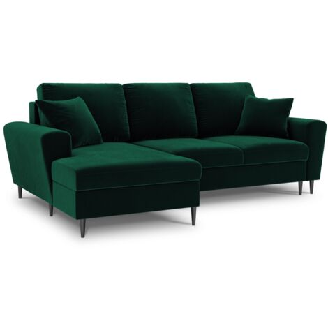 Canapé-lit d'angle gauche + box 4 places velours vert bouteille (1/5)