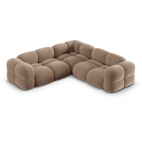 Canapé d'angle 4 places en velours beige foncé (1/5)