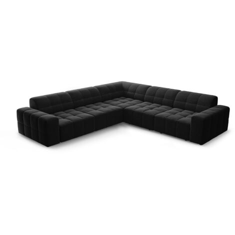 Canapé d'angle symétrique 4 places en chenille noir (1/5)