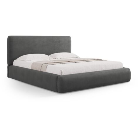 Lit coffre avec tête de lit 140x200cm en chenille gris foncé (1/5)