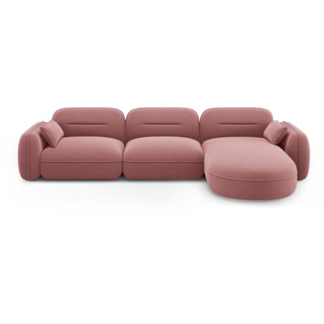 Canapé d'angle droit modulable 4 places en velours saumon (1/5)