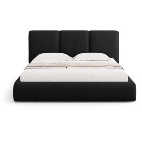 Lit coffre avec tête de lit 140x200cm en chenille noir (1/5)