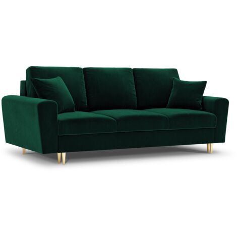 Canapé convertible + box 3 places en velours vert bouteille (1/4)