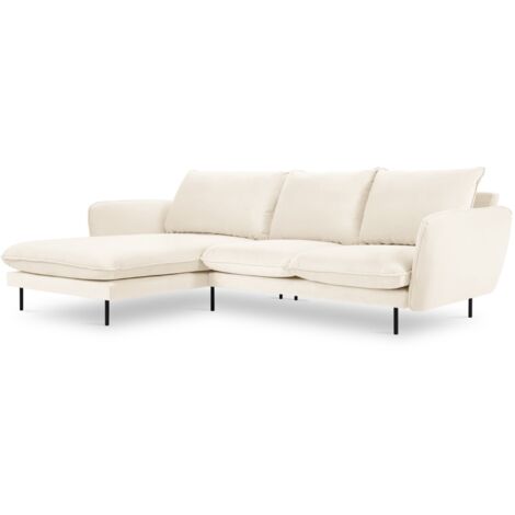 Canapé d'angle gauche 5 places en velours beige clair (1/5)