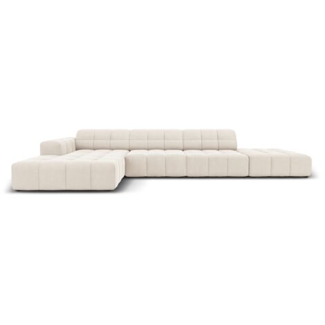 Canapé d'angle gauche 5 places en velours beige clair (1/5)