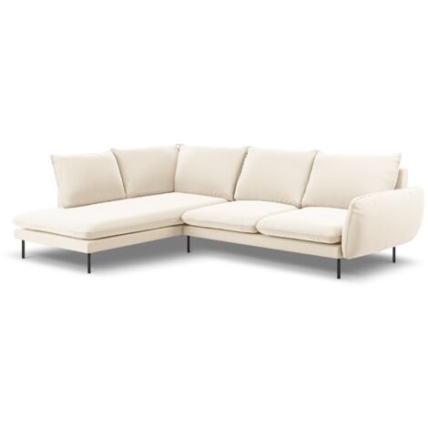 Canapé d'angle gauche 6 places en velours beige clair (1/5)