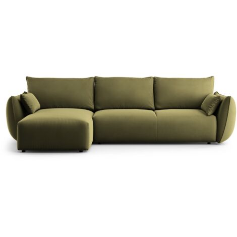 Canapé d'angle gauche convertible + box 4 places en velours vert (1/5)