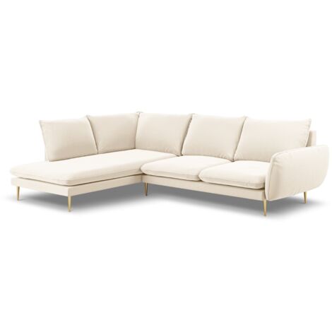 Canapé d'angle gauche 6 places en velours beige clair (1/5)
