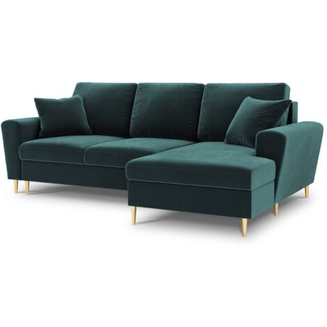 Canapé d'angle droit convertible + box 4 places velours pétrole (1/5)