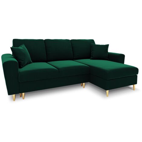 Canapé-lit d'angle + box 4 places en velours vert bouteille (1/5)