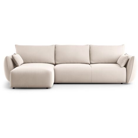 Canapé d'angle gauche convertible + box 4 places en velours beige (1/5)
