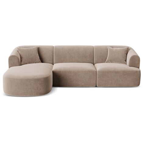 Canapé d'angle gauche modulable 4 places en velours beige foncé (1/5)