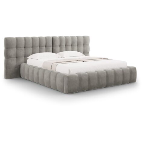 Lit coffre avec tête de lit double 180x200cm velours gris clair (1/5)