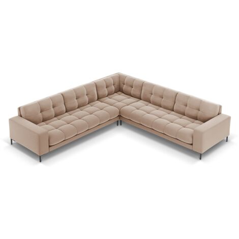 Canapé d'angle symétrique 6 places en velours beige (1/5)