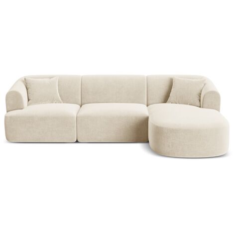 Canapé d'angle droit modulable 4 places en velours beige clair (1/5)
