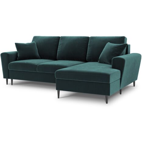 Canapé d'angle droit convertible + box 4 places velours pétrole (1/5)