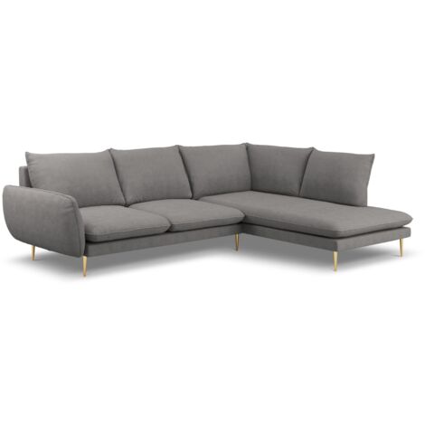 Canapé d'angle droit 6 places en tissu structurel gris foncé (1/5)
