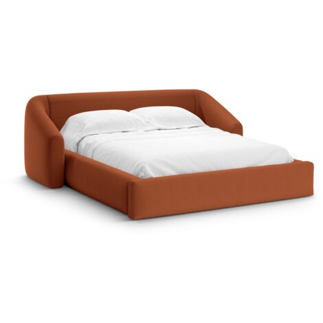 Lit coffre avec tête de lit 200x160cm en tissu structurel brique (1/5)