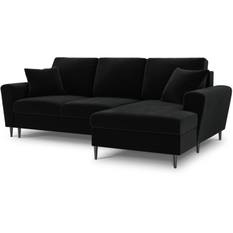 Canapé d'angle droit convertible + box 4 places en velours noir (1/5)