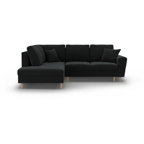 Canapé d'angle gauche convertible + box 5 places en velours noir (1/5)
