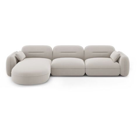 Canapé d'angle gauche modulable 4 places en velours beige clair (1/5)