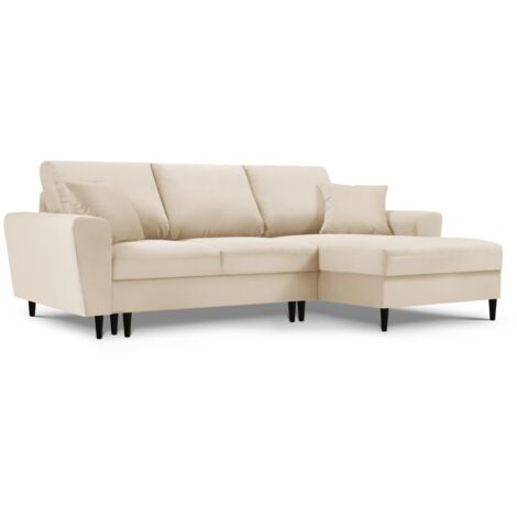 Canapé d'angle convertible + box 4 places en velours côtelé beige (1/5)