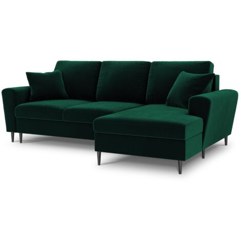 Canapé-lit d'angle droit + box 4 places en velours vert bouteille (1/5)