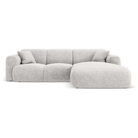 Canapé d'angle droit 4 places en chenille gris clair (1/5)