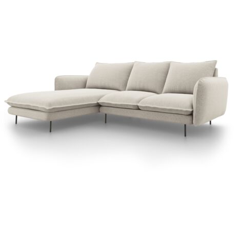 Canapé d'angle gauche 5 places en tissu structurel beige clair (1/5)