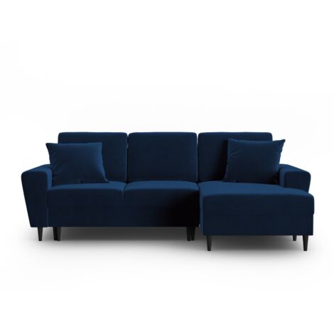 Canapé d'angle droit convertible + box 4 places velours bleu roi (1/5)